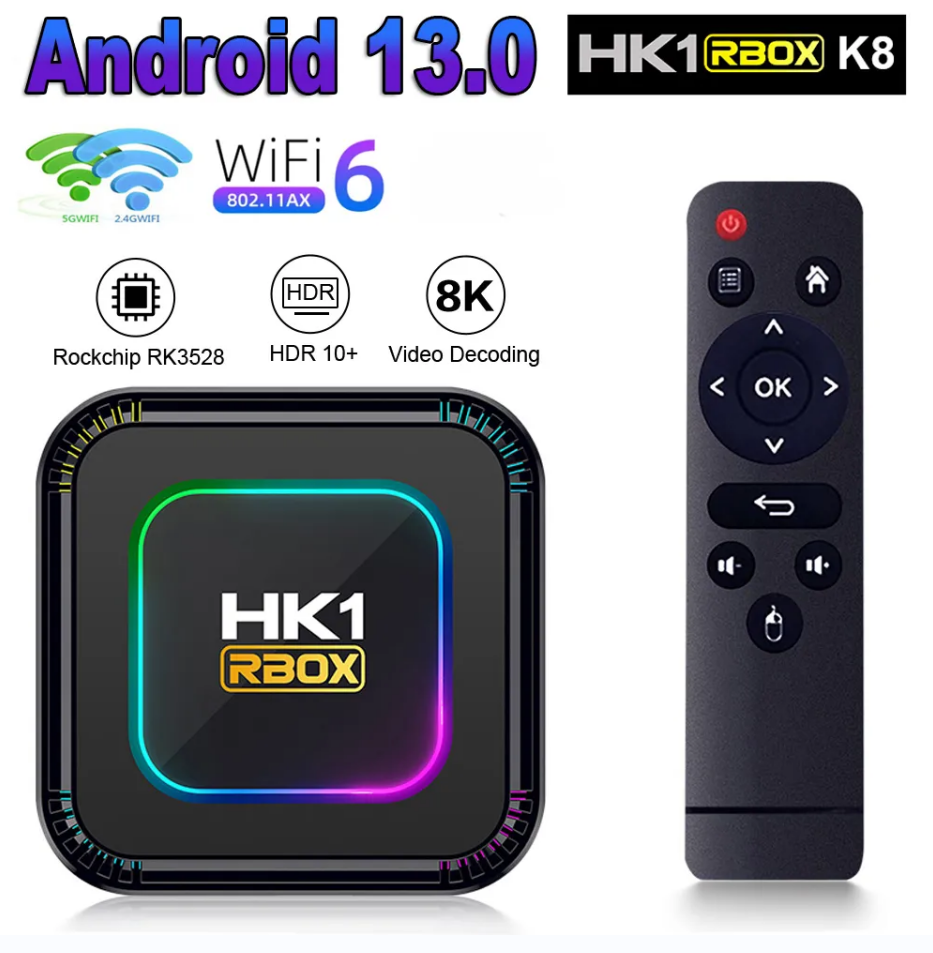 hk1 rbox k8 RK3528 蓝牙双频 avs+ hdr10+ android13 ott tv box 影音电器 网络高清播放器 原图主图
