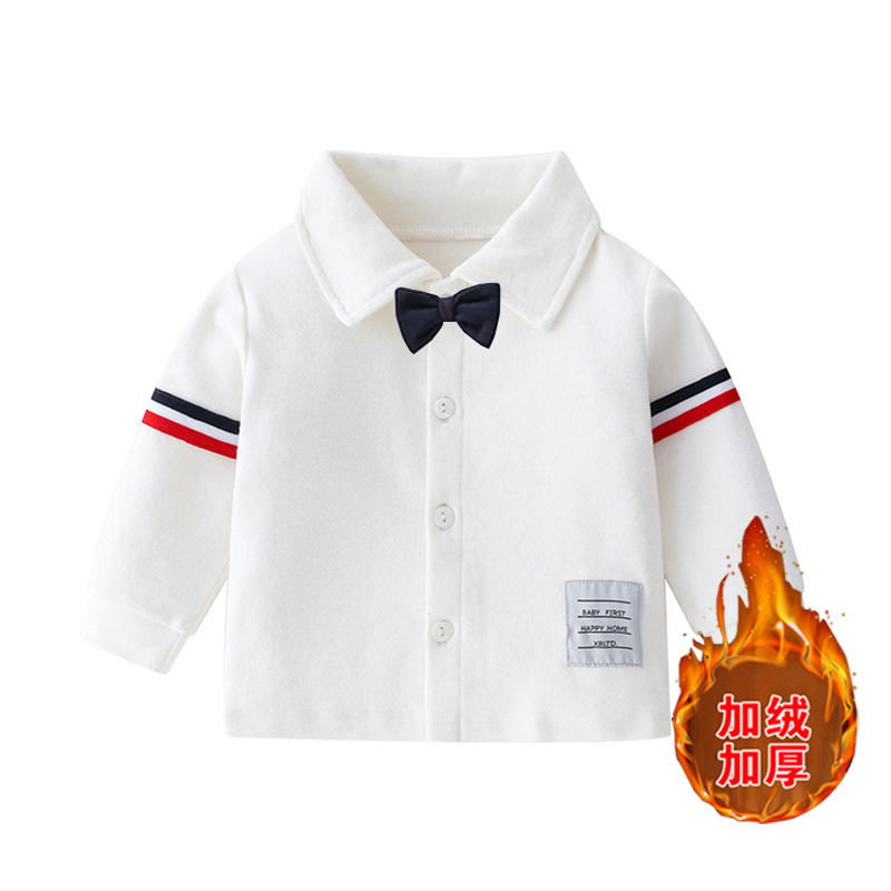 男童领结加绒衬衫秋冬