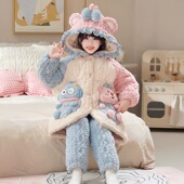 珊瑚绒三层夹棉儿童女孩加绒加厚冬季 2025新款 女童睡衣冬款 家居服