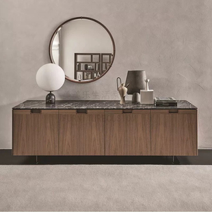 意式轻奢高级感胡桃色电视柜大理石台面卧室低柜样板房别墅长柜子