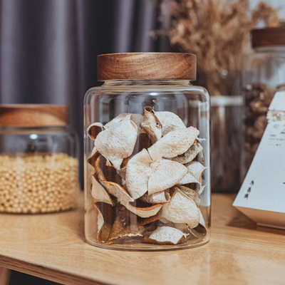 玻璃密封罐绿茶木盖陈皮咖啡豆