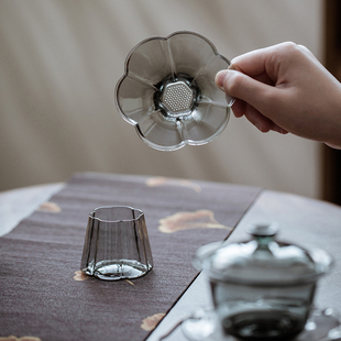 高档创意玻璃茶漏梅花滤茶器茶叶过滤网漏斗茶隔托架套装茶具配件