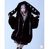 reflem, the original D subculture dark underground idol earrings, rabbit ears, plush versatile coat thumbnail 5