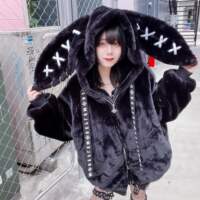 reflem, the original D subculture dark underground idol earrings, rabbit ears, plush versatile coat thumbnail 7