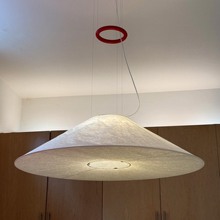 侘寂风飞碟吊灯餐厅卧室设计师简约纸艺灯罩LED鱼线型小吊灯