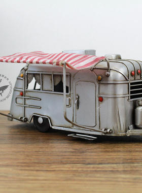 纯手工 复古银色房车老爷车模型1:24 酒吧咖啡店餐厅家居摆件