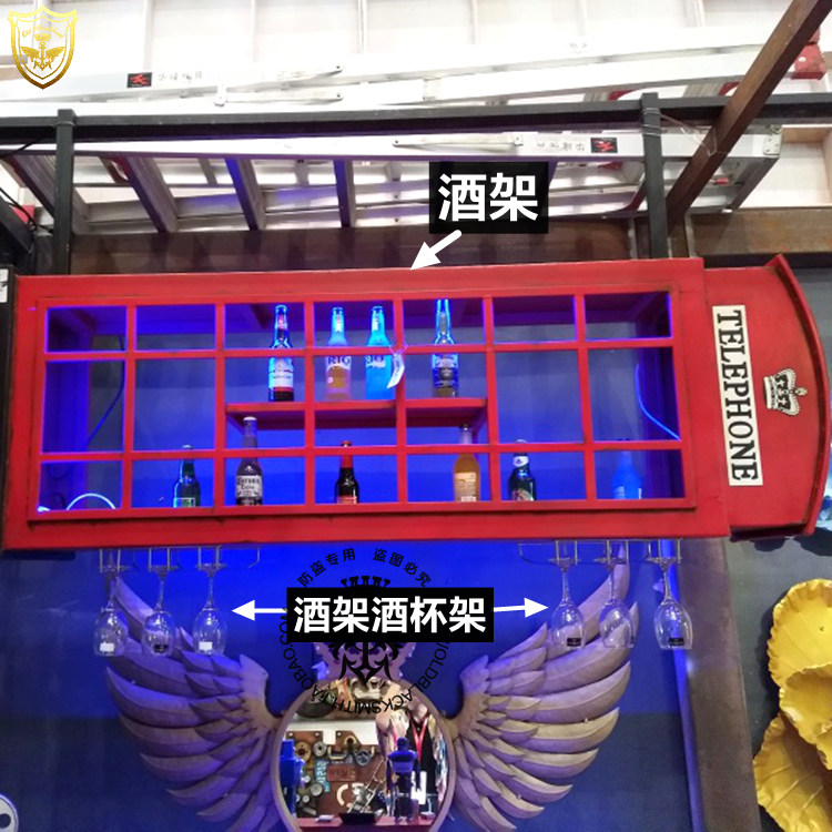 铁艺怀旧 红色英国伦敦电话亭模型酒架酒杯架 酒吧餐厅个性软装饰