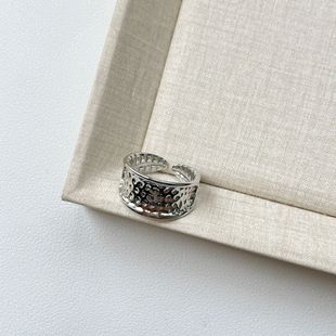 韩版锤纹素戒指女宽版开口可调节小众设计百搭个性潮陨石坑活口戒