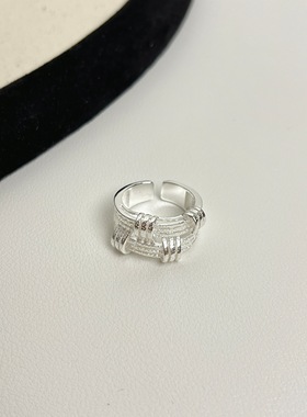 新款条纹编织交织复古戒指女S925纯银同款小众设计时尚个性食指环