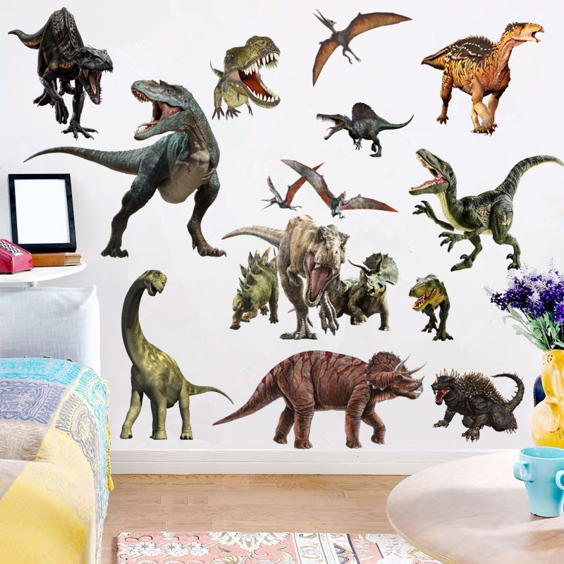 卡通小恐龙主题儿童房自粘墙贴