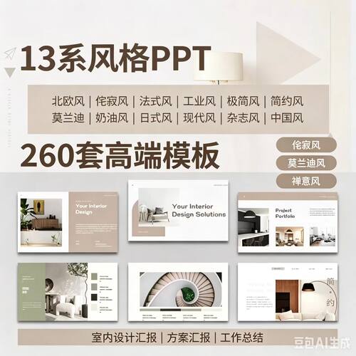十三系260套高端室内设计PPT模板侘寂莫兰迪禅意简约软装方案