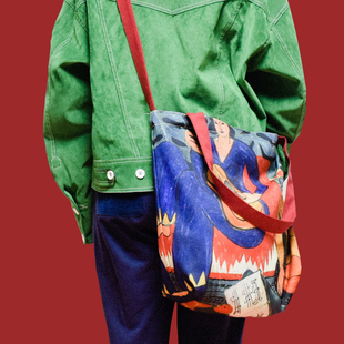 实验室 帆布包大容量斜挎包女单肩包两用包书包