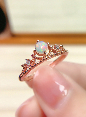 轻奢925银炫彩日韩风欧泊戒指