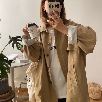 中长款卡其风衣外套韩风