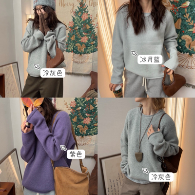 iamstudio 温柔韩系9719插肩版型超显瘦 全羊毛纯色圆领毛衣