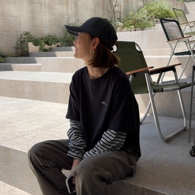 iamstudio 1881毒家定制极简风 iam小标舒适棉质假两件长袖T恤