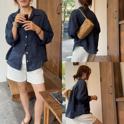 iamstudio 2431miu系清冷感苎麻藏蓝色衬衫轻薄防晒衣返场