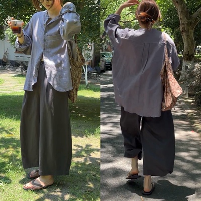 iamstudio 夏季清凉神裤 5373莱赛尔亚麻轻薄透气8分梧桐裤