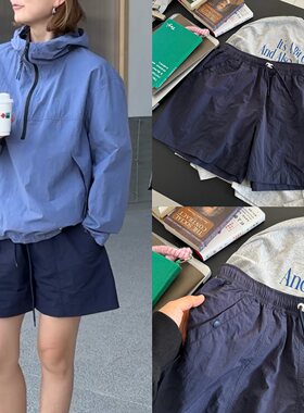 iamstudio 2030藏蓝色夏季全松紧腰速干运动短裤 巨显瘦