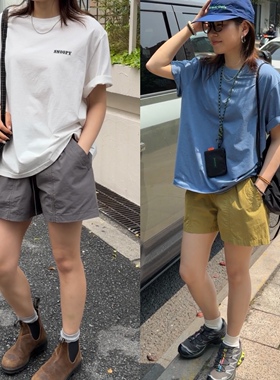 iamstudio 定织定染轻柔棉布 2080夏季松紧腰懒人百搭休闲短裤