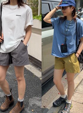 iamstudio 定织定染轻柔棉布 2080夏季松紧腰懒人百搭休闲短裤