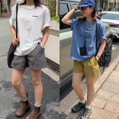 iamstudio 定织定染轻柔棉布 2080夏季松紧腰懒人百搭休闲短裤