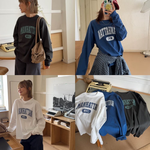 iamstudio 秋季新品 1937高品质三色复古字母印花百搭长袖T恤