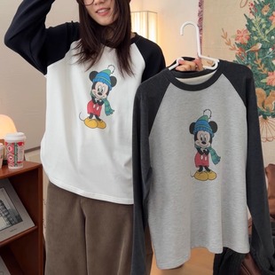 iamstudio 超厚保暖0305米奇卡通宽松插肩长袖磨毛T恤 机洗不变形