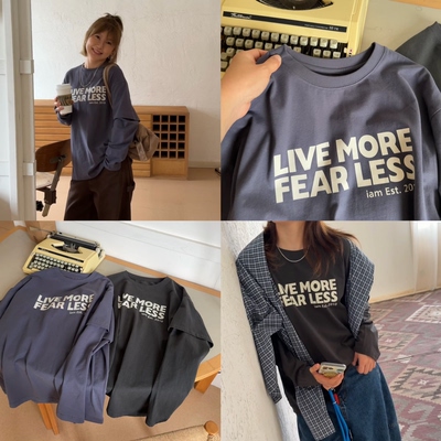 iamstudio 秋季新品 1720超实用假两件棉质长袖字母印花T恤