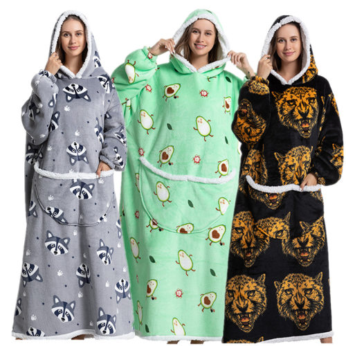 Composite flannel lazy pajama pullover cartoon hooded pajam