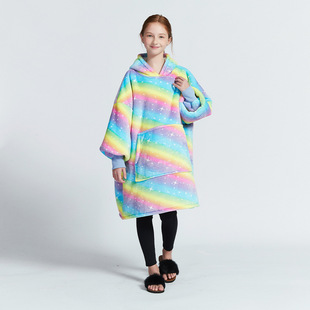 Hooded lazy blanket pullover children's flannel printed hoo