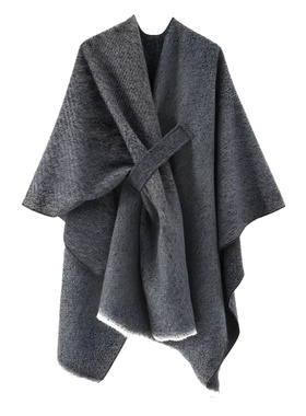 Shawl solid color imitation with bar slit cape, paired with