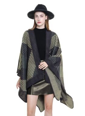 Women's striped warm imitation outerwear fashion shawl trav
