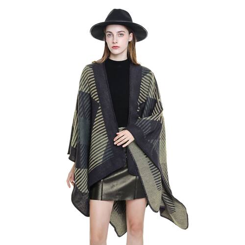 Women's striped warm imitation outerwear fashion shawl trav