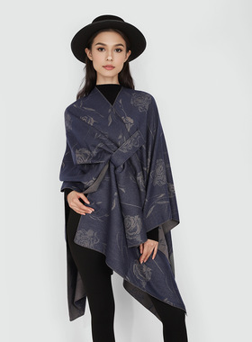 Forked shawl scarf cape with rose bar, street design, warm