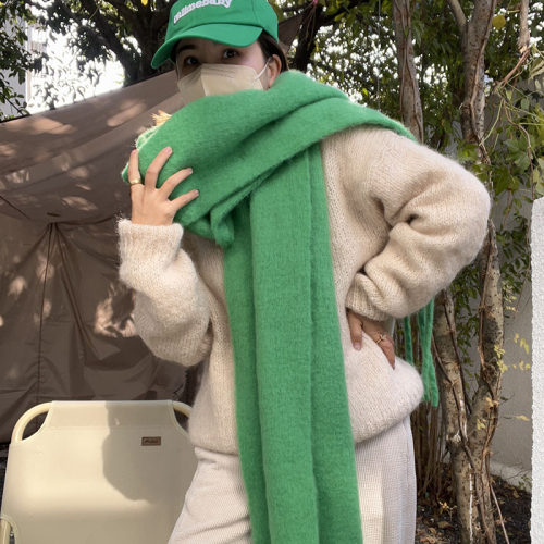 Newly thickened warm couple thick scarf with green Christma