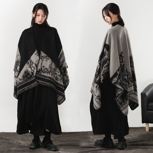 New minimalist imitation dark slit cape warm double-sided e