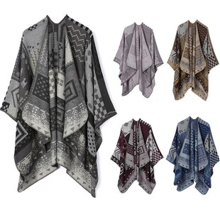 欧美街头菱形几何波浪图案保暖舒适女士围巾披肩 shawl scarf