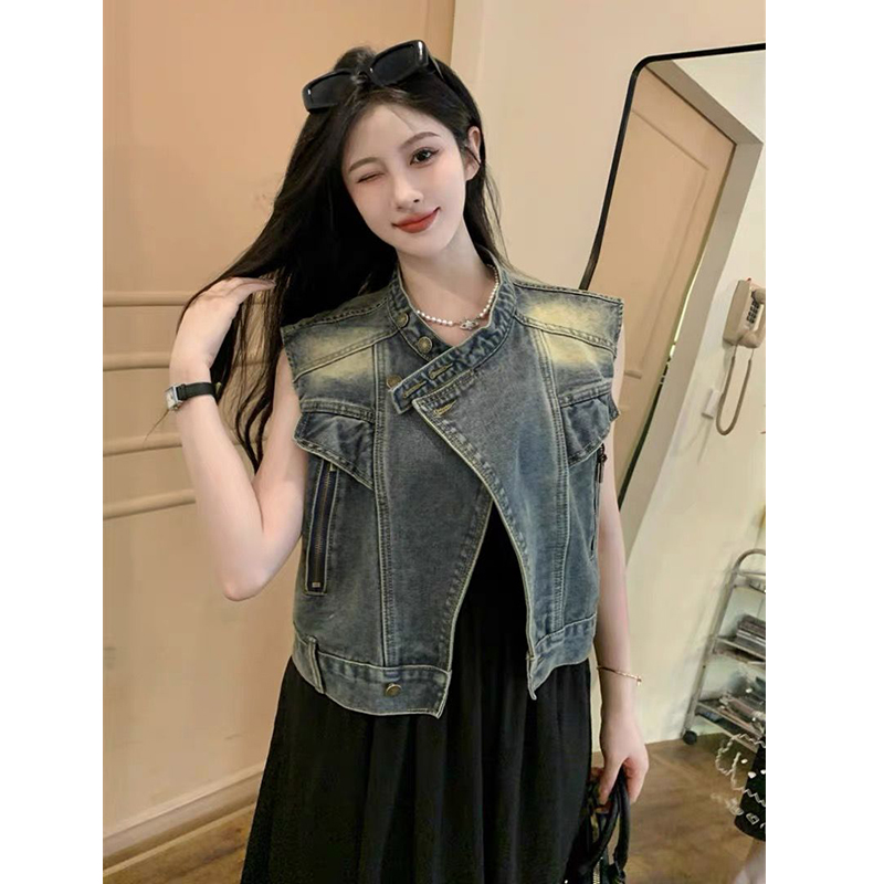 牛仔马甲女夏季美式复古百搭外穿薄款无袖坎肩背心马夹短款外套潮