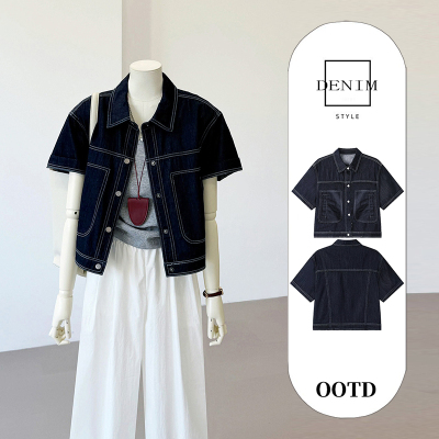 薄款短袖牛仔衬衫短款外套上衣女