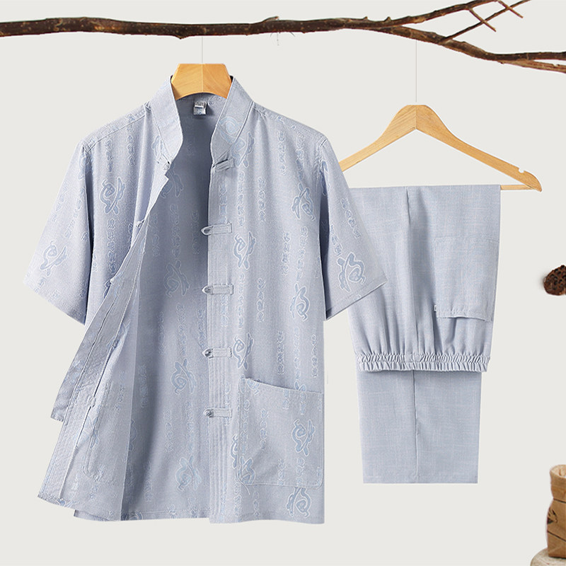 男士唐装夏季短袖老人衣服爷爷装亚麻套装中老年人中国风爸爸夏装|msdalam kategori Pakaian Lelaki, pakaian kebangsaan - dari Buy2taobao.com untuk memberikan perkhidmatan ejen Taobao profesional membeli