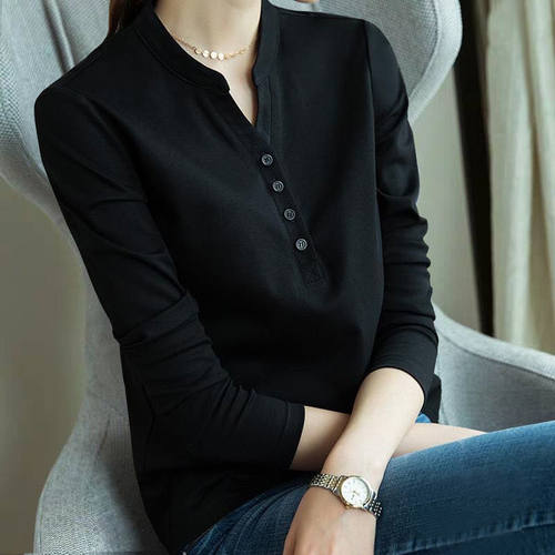 长袖韩版薄纽扣纯棉女纯棉