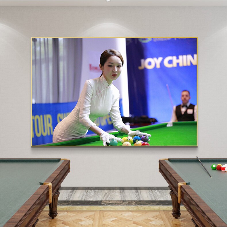 潘晓婷王钟瑶台球厅装饰画斯诺克俱乐部背景墙明星美女桌球室挂画