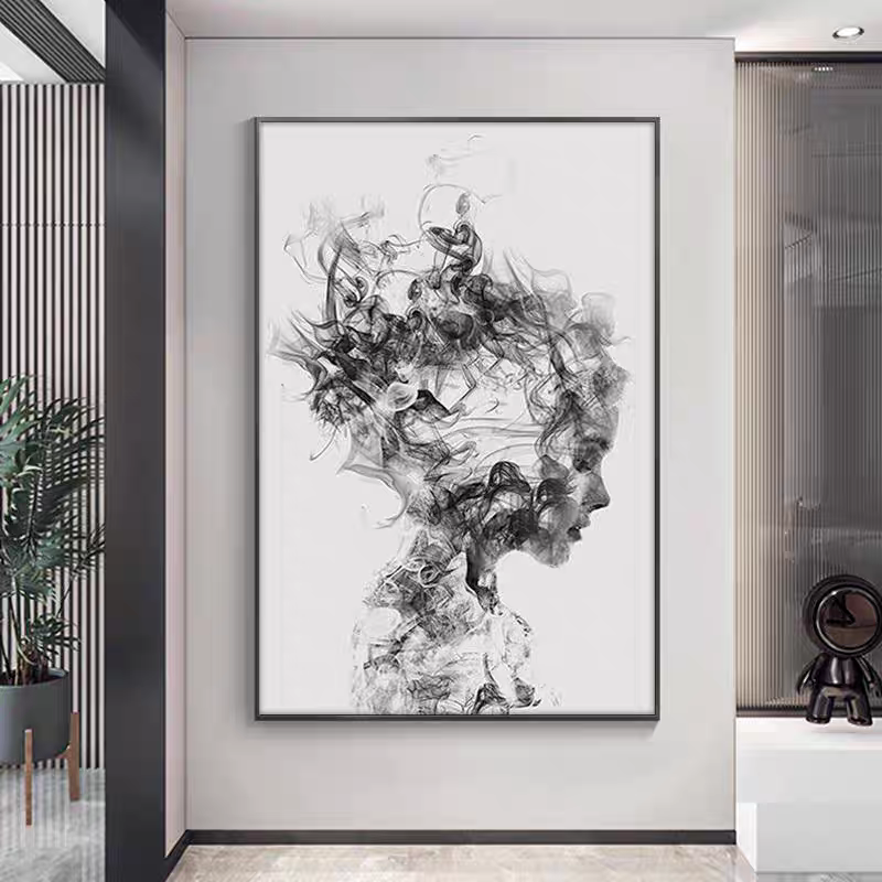 黑白灰风格抽象理发店装饰画