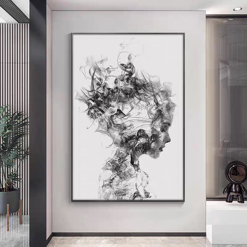 黑白灰风格抽象理发店装饰画