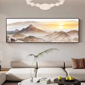 新中式 饰画背有靠山沙发背景画办公室日出山水风景墙壁挂画 客厅装