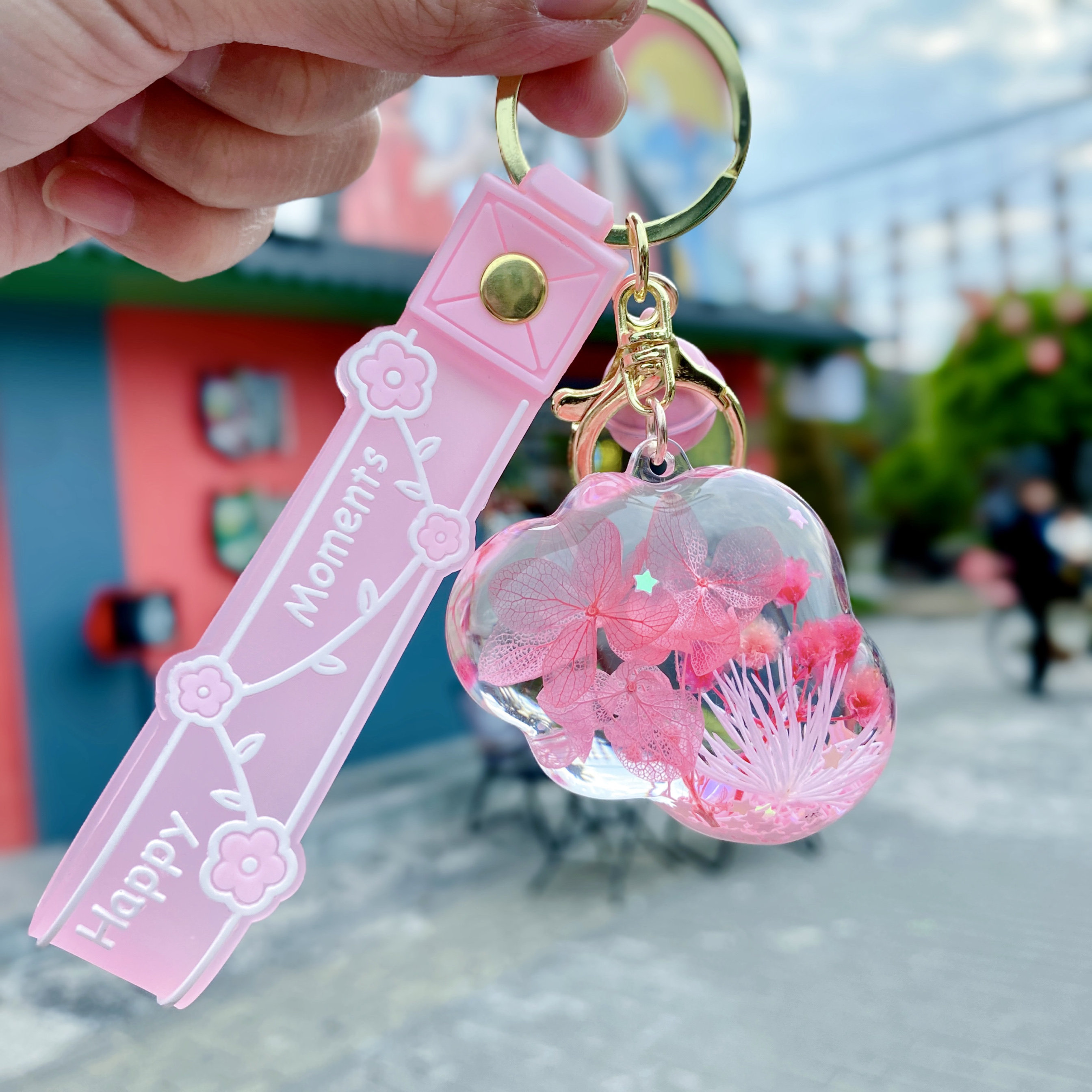 网红流沙永生花云朵流沙瓶钥匙扣女精致可爱满天星挂件背包挂饰