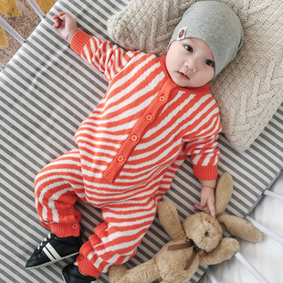 婴儿针织连体衣0 12个月春装 网红婴儿服纯棉宝宝毛衣爬爬服潮