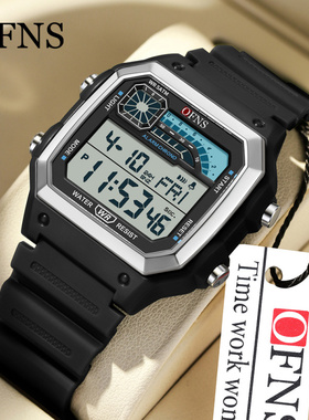 Ofns男士学生手表经典方形夜光倒计时多功能闹钟日历运动休闲腕表
