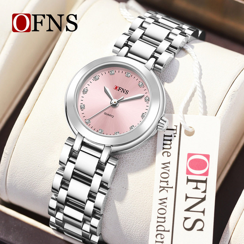 OFNS女士手表镶钻轻奢贝母石英表防水高级感ins百搭女款钢带腕表